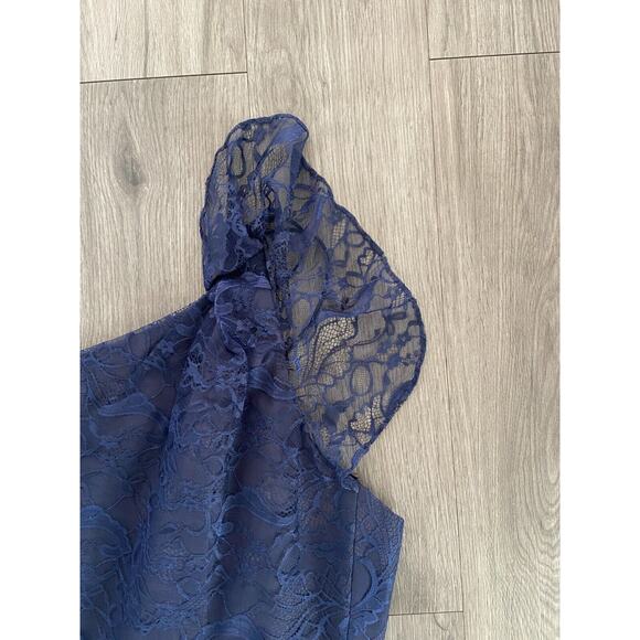 Jim Hjelm Occations Dress Women's 10 Navy One Shoulder Lace Cocktail Open Back - Picture 4 of 8